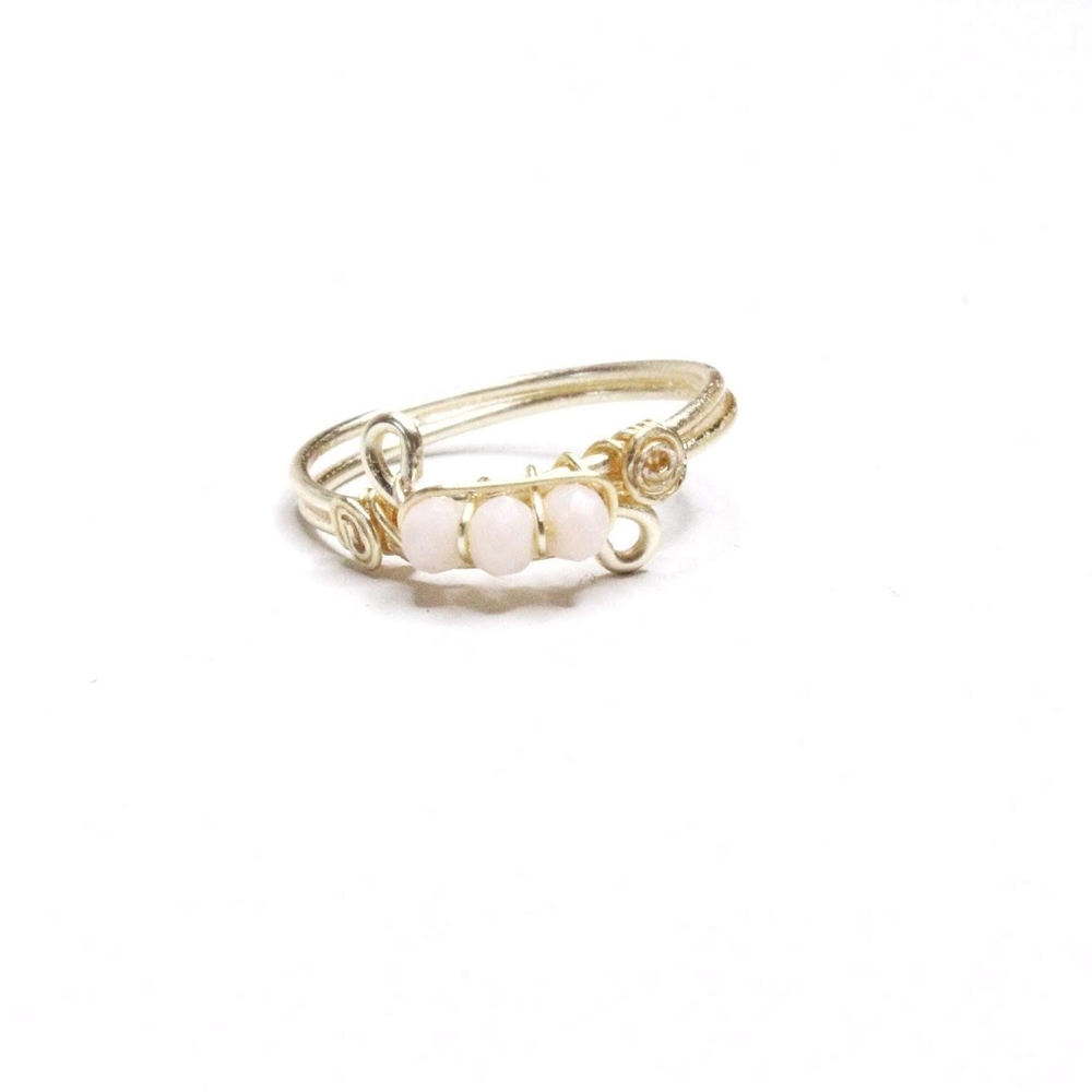 Handmade Wire Wrapped Pink and Gold Glass Ring